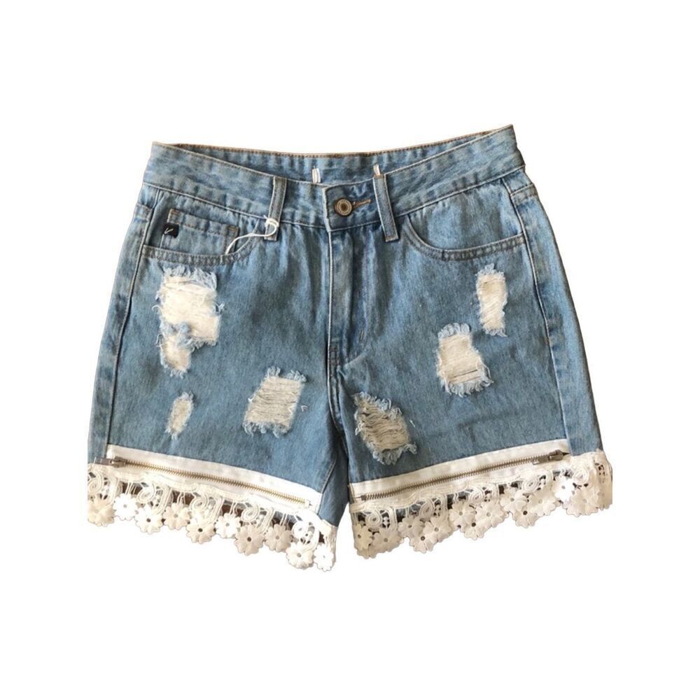 NEW Kancan Deconstructed Up Cycled Jean Shorts Size 25, (2)